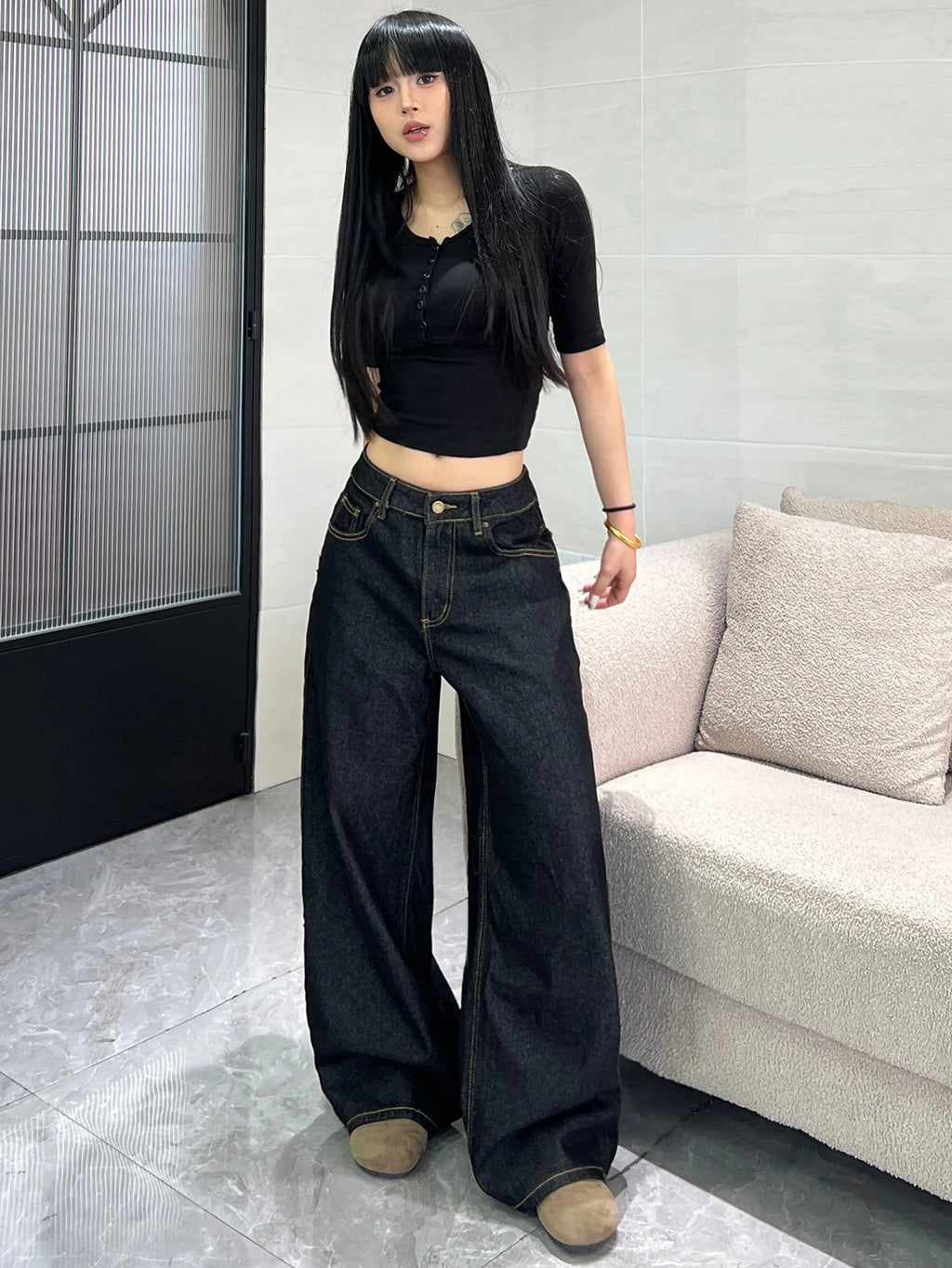 PENDRA Classic Black Loose Jeans