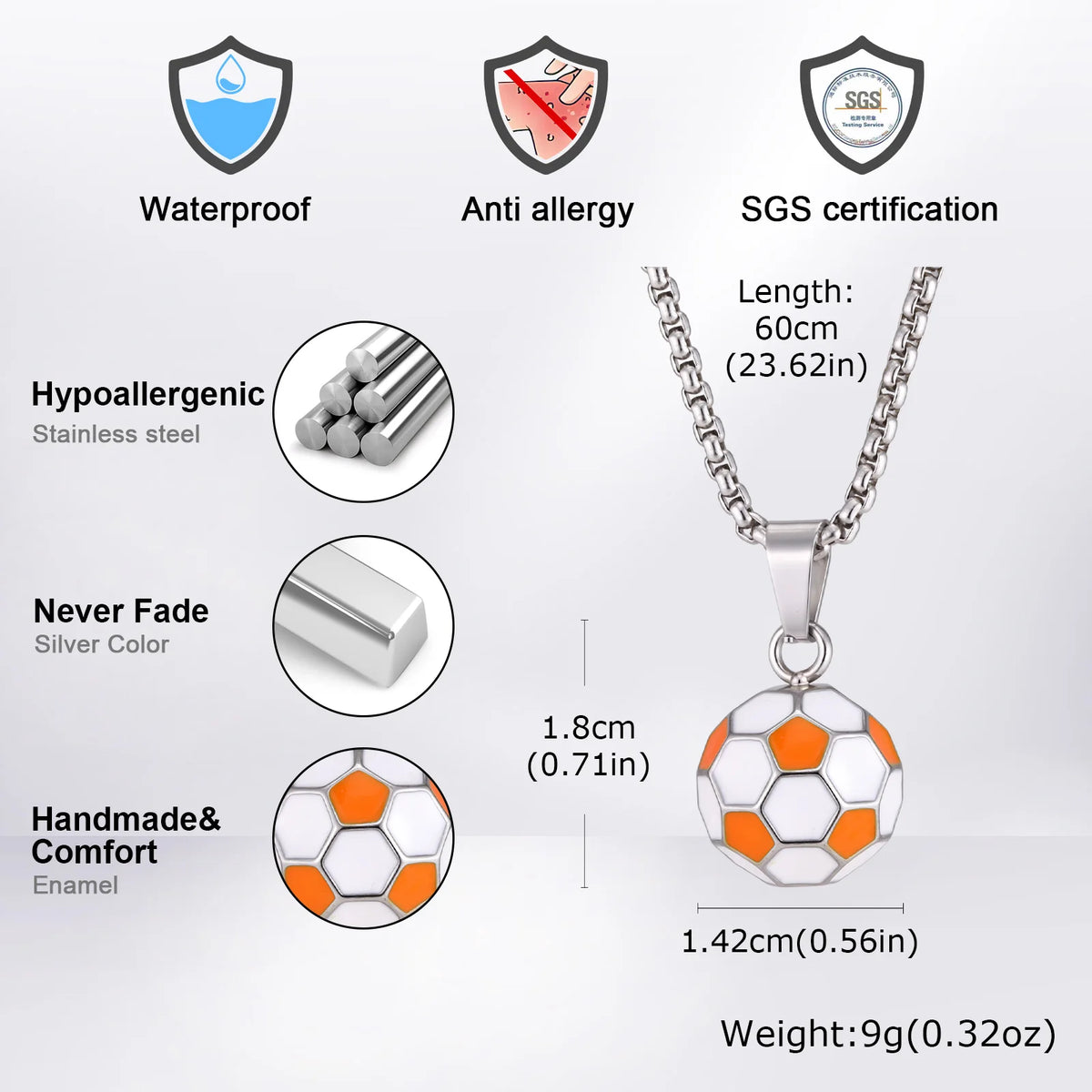 Men's Football Necklace,Classic Stainless Steel Football Pendant Necklace,Football Team Fan Jewelry