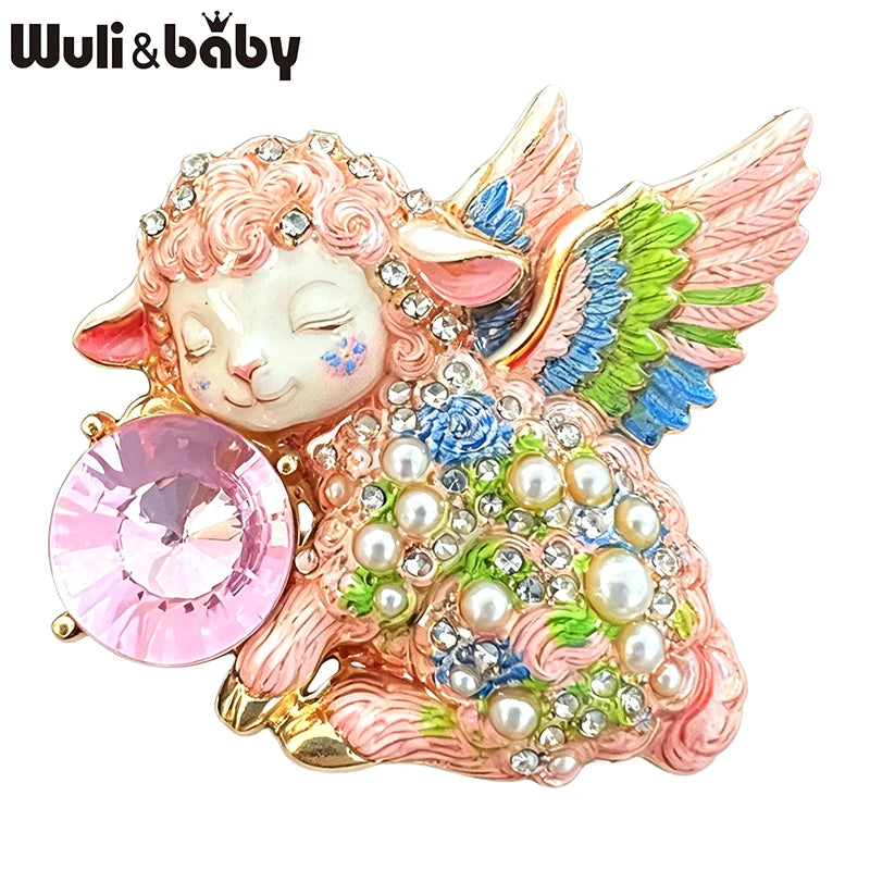 PENDRA Angel Sheep Crystal Animal Brooch