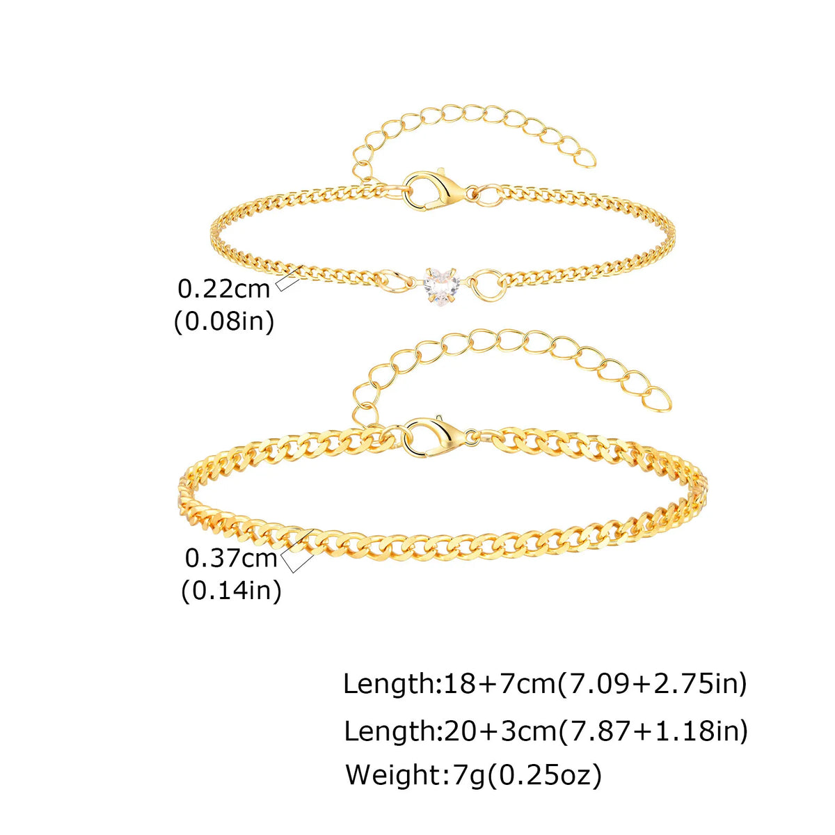 Gold Color Chain Bracelet for Couple Women Men,Stainless Steel Heart Shape Zircon Adjustable Wristband,Valentine's Day Gift
