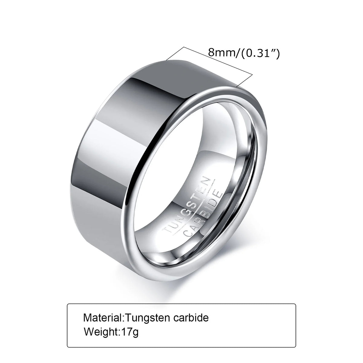 Basic 8mm Wedding Bands for Men, Male Classic Plain Tungsten Carbide Finger Band Ring Jewelry