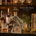Blanton's Horse Head Shaped Crystal Whiskey Decanter, Bronze Horse Rider Stopper Liquor Bottle, Kentucky Bourbon Spirits Storage