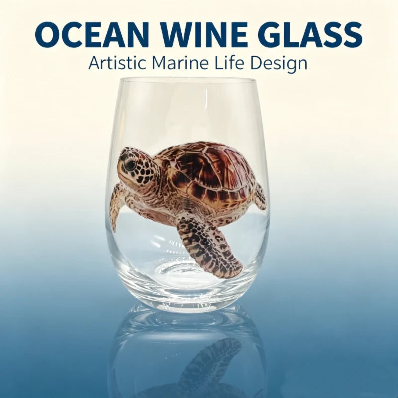High definition sticker marine life red wine glass, lead-free transparent glass, beer cocktail home decoration water cup