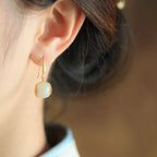 VENTFILLE Hetian Jade Ear Hook Earring Women's High-end Temperament Ethnic Style Retro Earrings Cloisonne Craft Dangler Gift