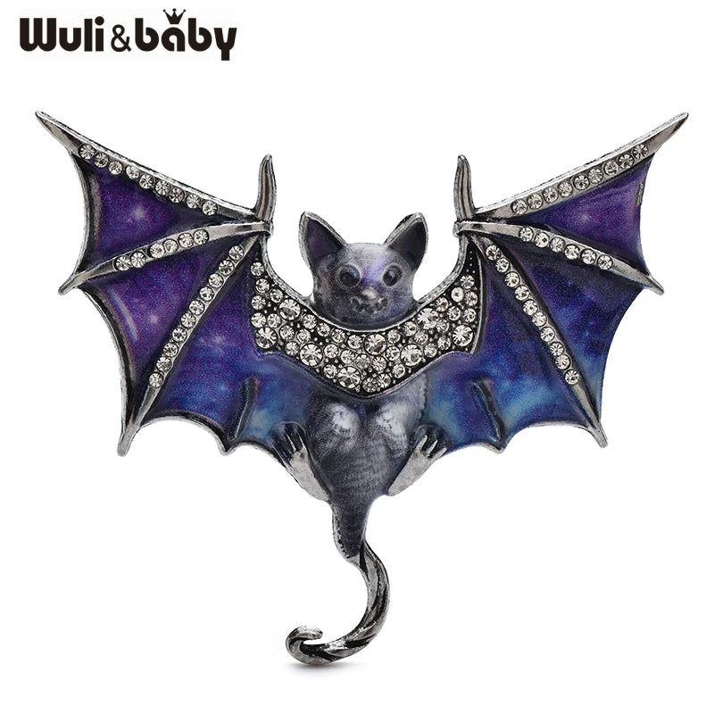 PENDRA Night Bat Enamel Rhinestone Brooch