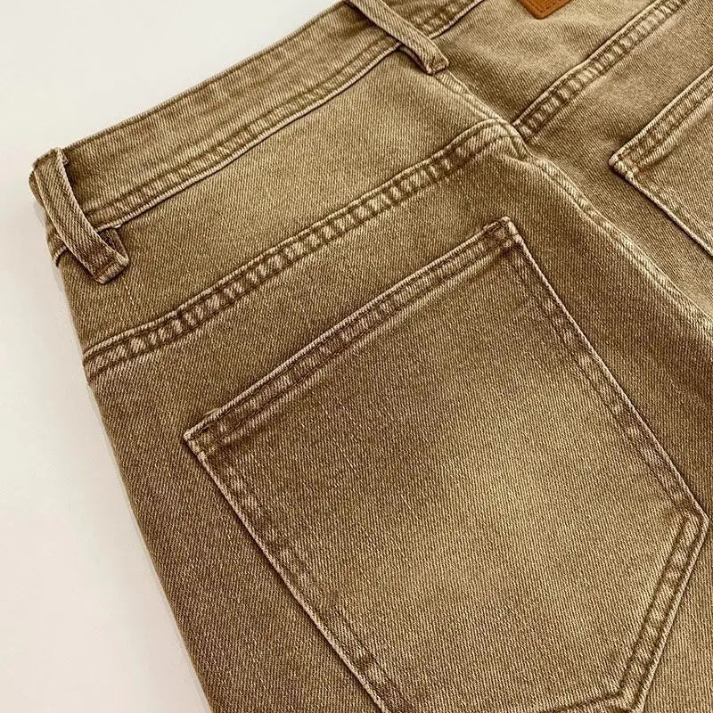 High-end 2026 Luxury Brand Clothes Khaki Jeans Men's Light Luxury Washed Casual Elastic Slim Small Feet Embroidered Long Pants