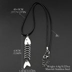 Hip hop Fish Bone Necklace Earrings Drop Ear Pendant Stainless Steel Simple Design Silver Color Party Jewelry Sets Accessories