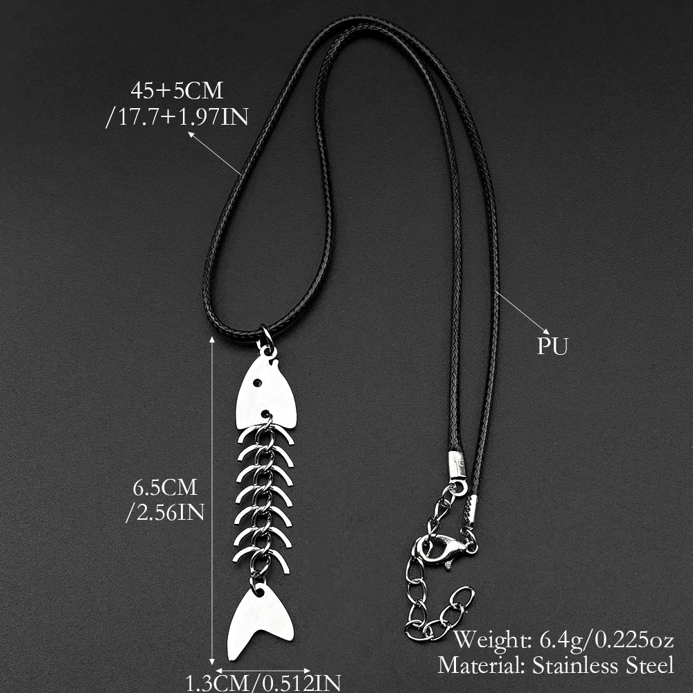 Hip hop Fish Bone Necklace Earrings Drop Ear Pendant Stainless Steel Simple Design Silver Color Party Jewelry Sets Accessories