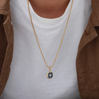 Stylish Square Pendant Necklaces for Men,Small Geometric Natural Stone Stainless Steel Pendant,Center Zircon Collars Gift