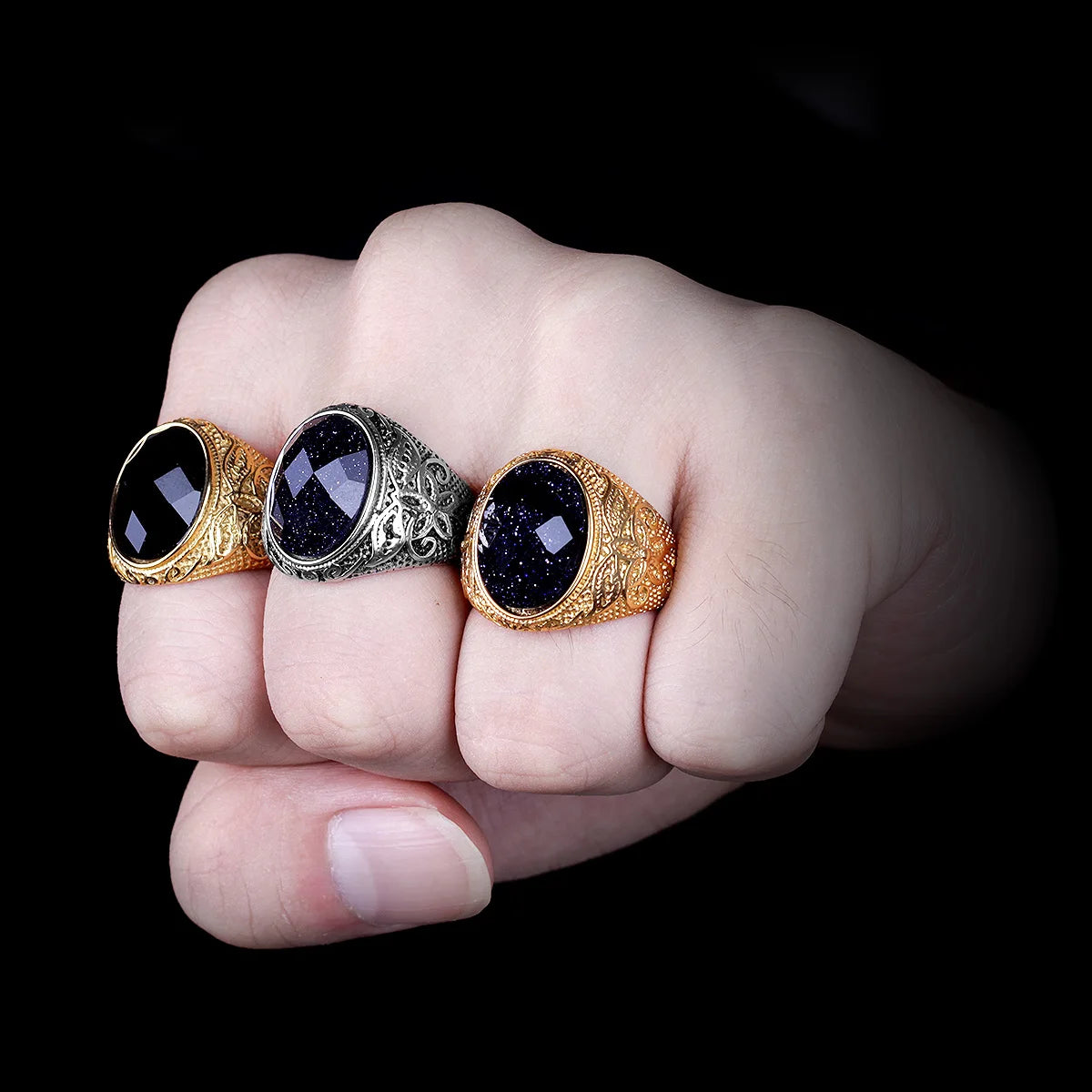 PENDRA Rhinestone Starry Night Steel Ring