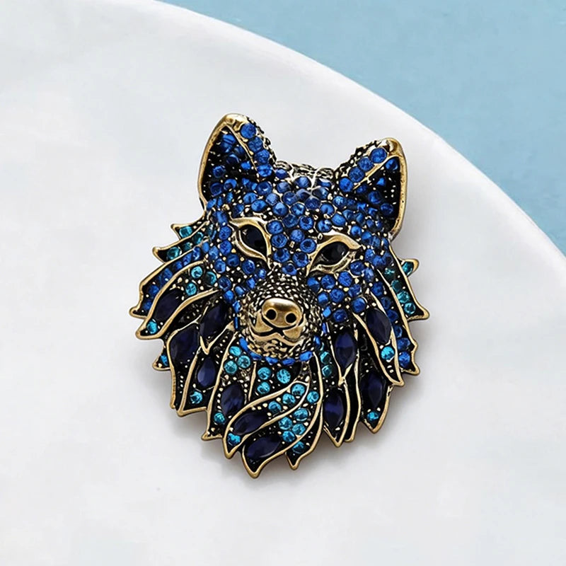 PENDRA Nightfall Rhinestone Wolf Brooch