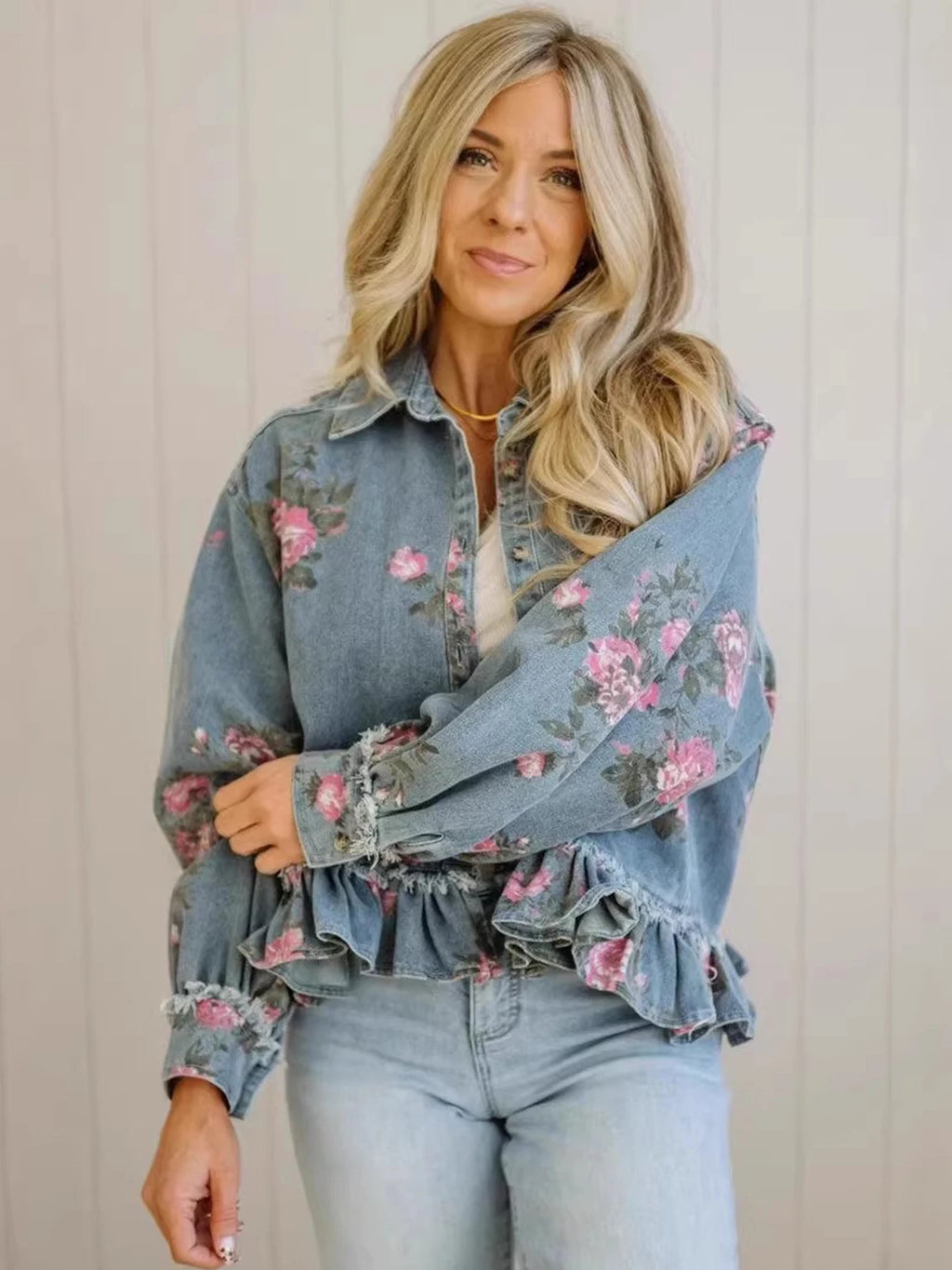 PENDRA Washed Floral Long Jacket