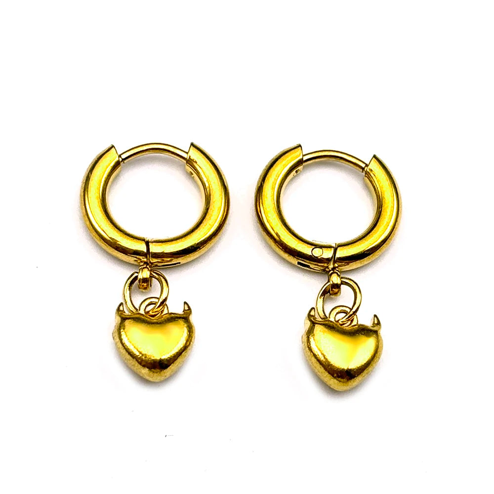 Devil Horn Heart Huggie Hoop Earrings Stainless Steel Dangle Love Charm Punk Y2K Unisex Sweet Cool Goth Ear Ring Jewelry Gifts
