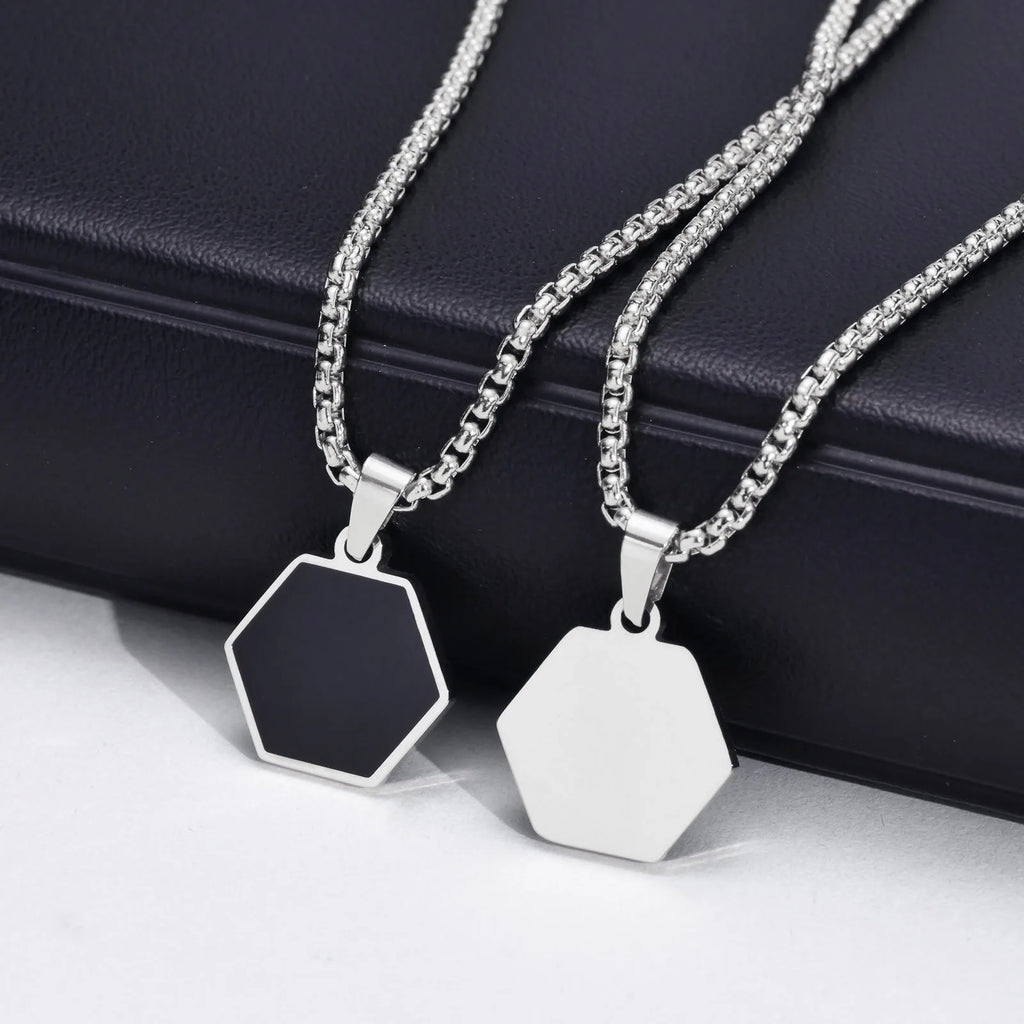 PENDRA Black Hexagon Pendant Necklace