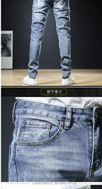 Autumn New Arrival Men's Jeans: Elastic Embroidered Patchwork Hip Hop Denim Pants Korean Style Slim Fit Cotton Trousers for Men