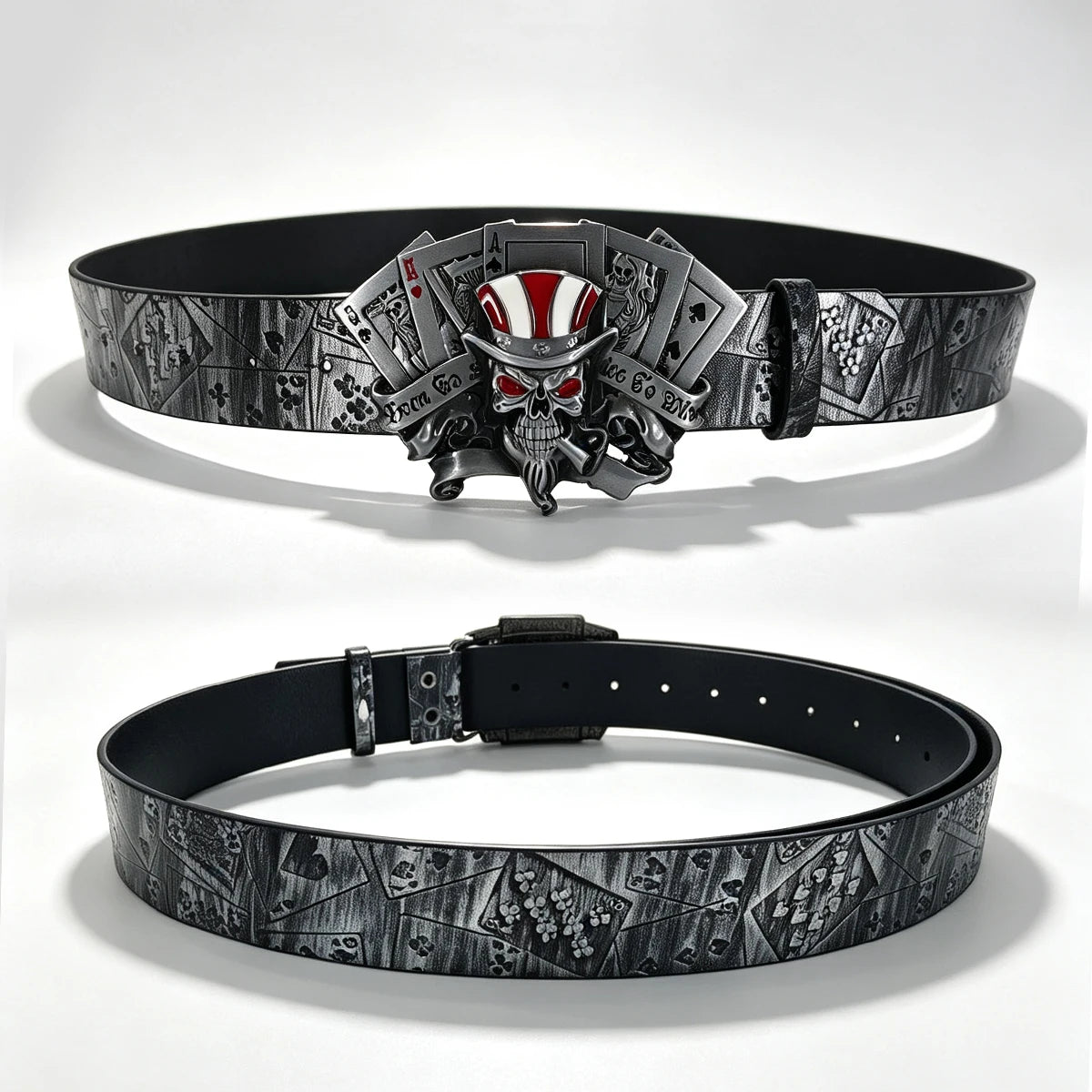 Vintage Fashion Unisex PU Leather Belt For Men and Women Personalized Western Style European and American Punk Style Poker Belt
