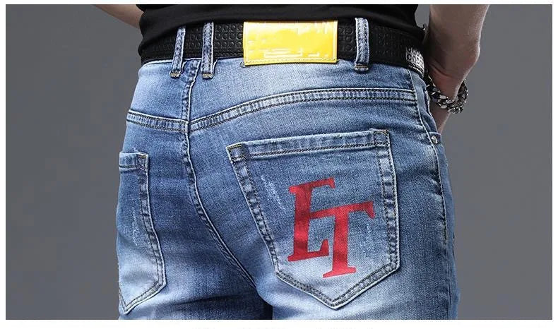 Spring Summer White Hot Drill Ripped Cowboy Korean Style Streetwear Men Washed Luxury Holes Slim Hip-hop Stylish Jeans Trousers