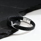 Stainless Steel Infinity Black Leather Bracelet for Men,High Quality Microfiber Leather Wristband,Gift for Husband Dad Him