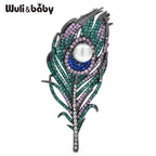PENDRA Peacock Rhinestone Feather Brooch