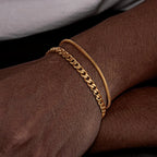 Hiphop 2pcs Stacked Chan Bracelets for Men Boys,Stainless Steel Cuban Chain Wristband,18/21/23CM