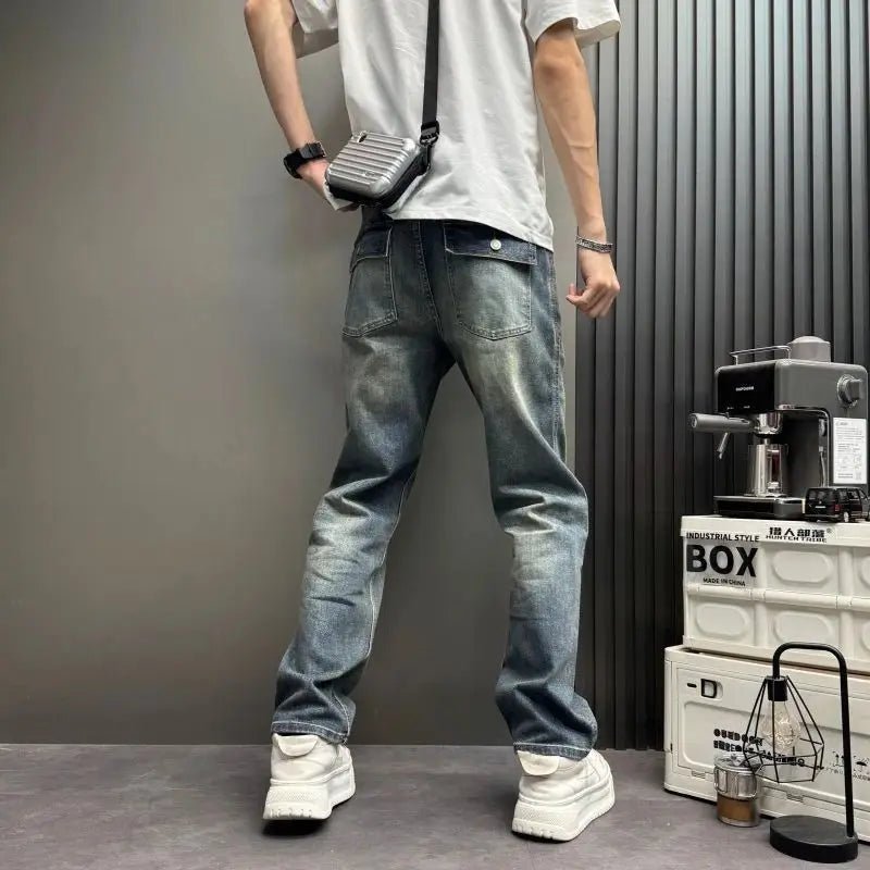 Blue Jeans Loose Casual 2026 Spring Summer Washed Blue Denim Men's Pants Washed Trousers Streetwear Clothing Baggy Man Jeans