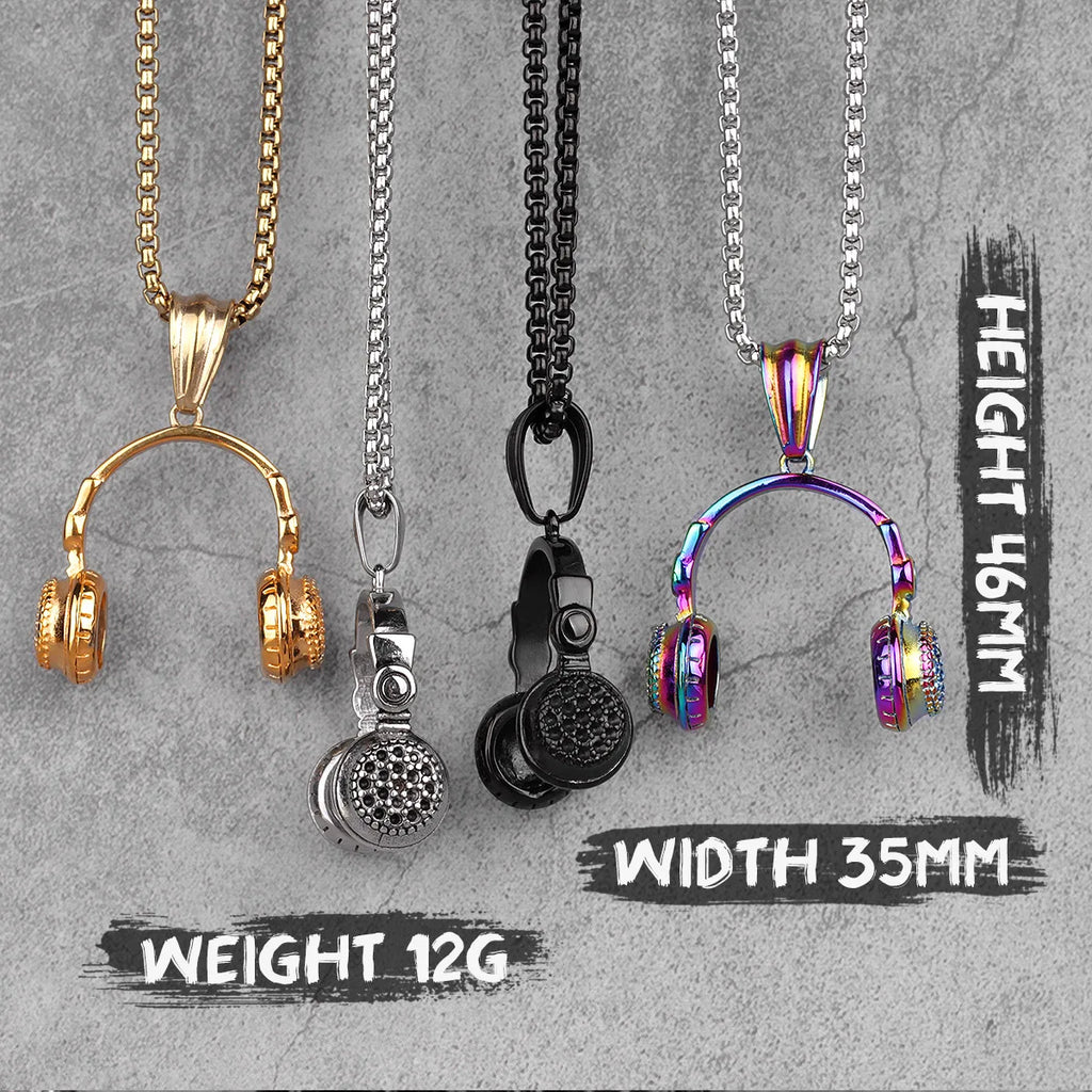 Headset Earphone Mens Long Necklaces Pendants Chain Hip Hop for Boy Male Stainless Steel Jewelry Creativity Gift Wholesale