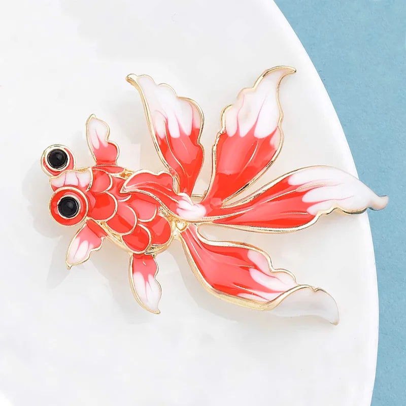 Wuli&baby Lovely Swimming Goldfish Brooches For Women Unisex Red Enamel Fortune Fish Party Office Brooch Pins Gifts