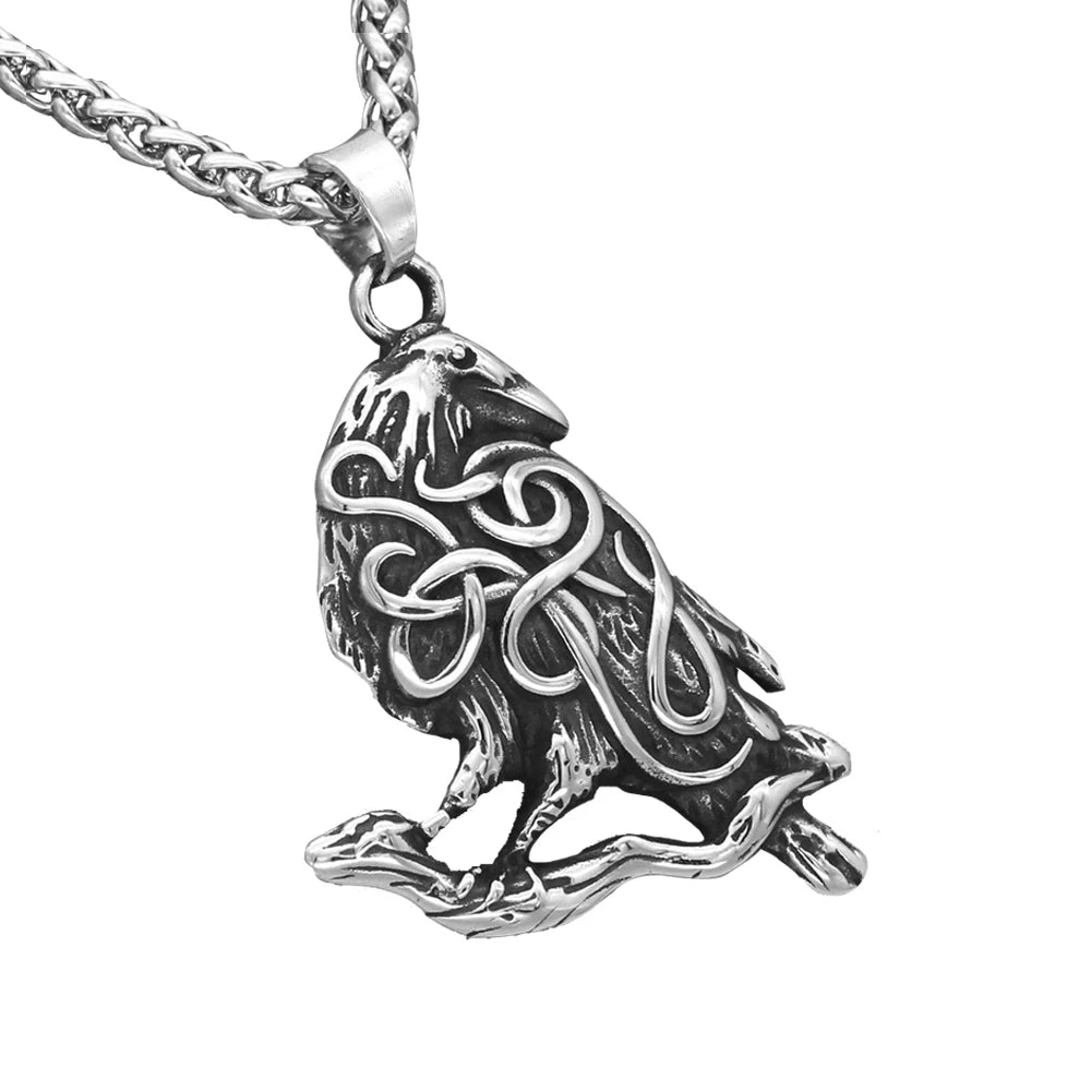 PENDRA Ravenodin Stainless Steel Viking Crow Pendant Necklace