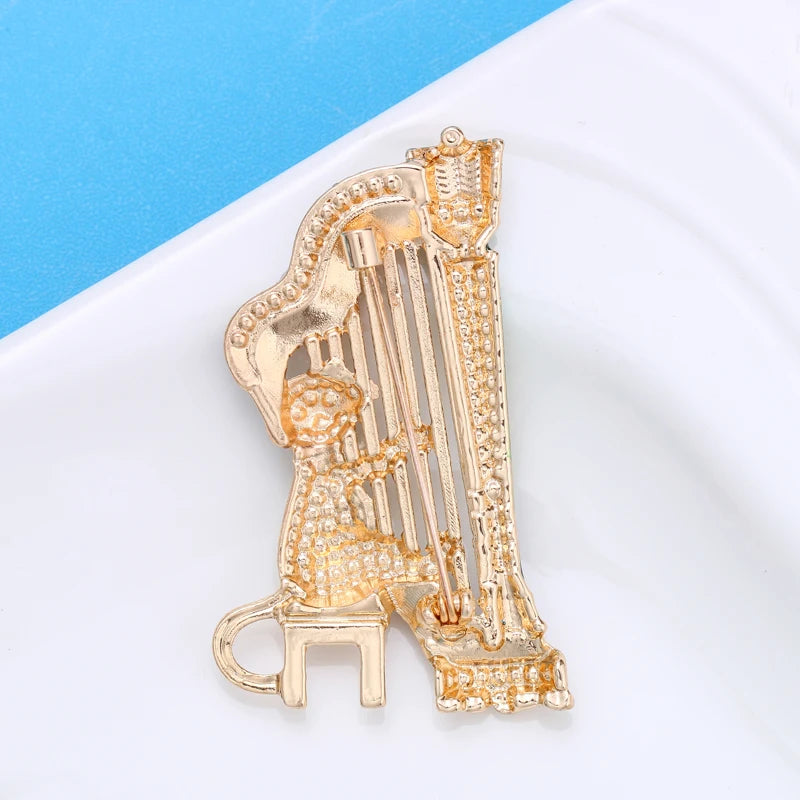 Wuli&baby Sparkling Music Cat Brooch Playing Harp Musician Multicolor Rhinestone Cute Animal Women Brooch Pins Jewelry Gift