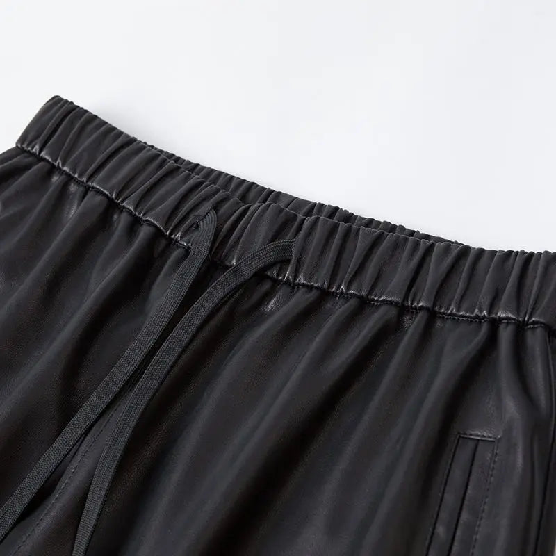 PENDRA High-Waist Drawstring Leather Pants