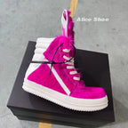 PENDRA Rose Fur Rose-Red Horsehair Leather High-Top Zip Platform Ankle Boots