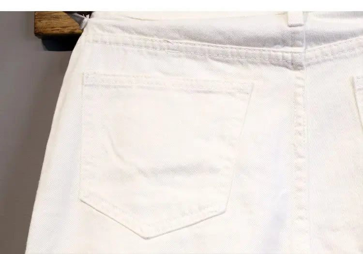 Summer Thin Luxury Designer Slim-Fit Men's Jeans Shorts Boyfriend White Color Striped Street Wear Cotton Casual Short Trousers