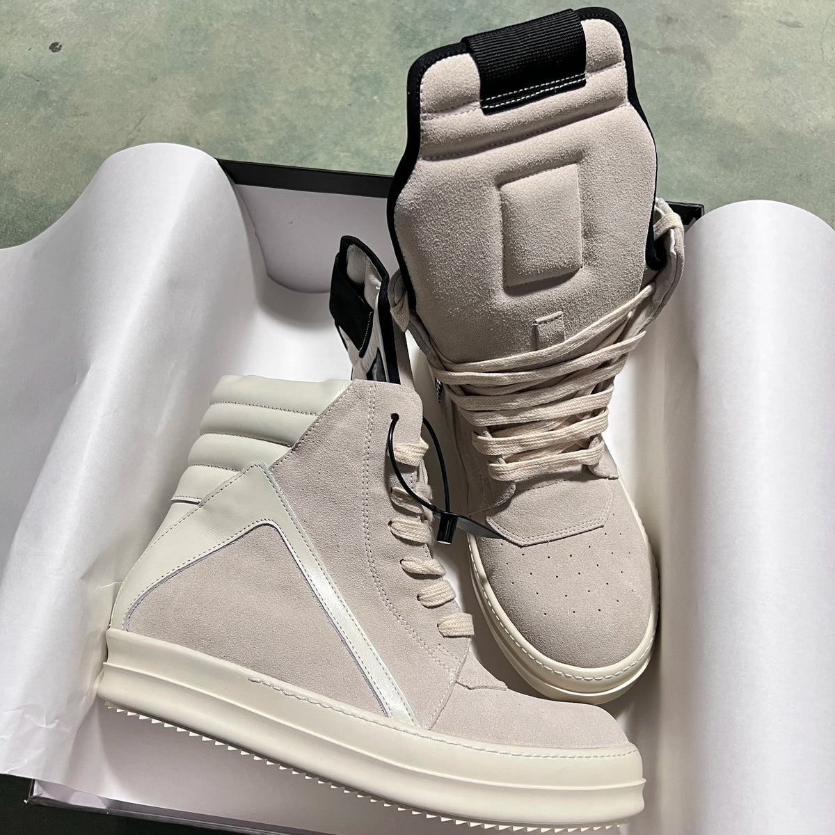 PENDRA Ash Geobasket Grey Cow-Suede High-Top Zip Thick-Sole Ankle Boots