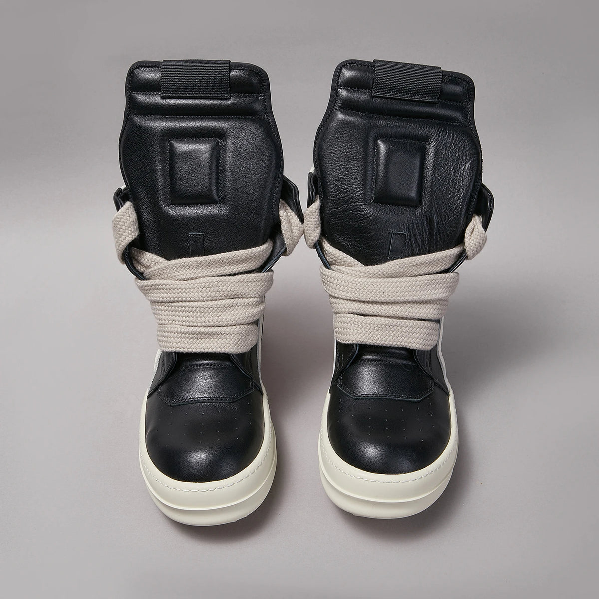 PENDRA Black Geobasket Black Leather High-Top Zip Jumbo-Lace Edition 2 Ankle Boots
