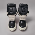 PENDRA Geobasket Noir Black Cow Leather High-Top Zip Jumbo-Lace Ankle Boots