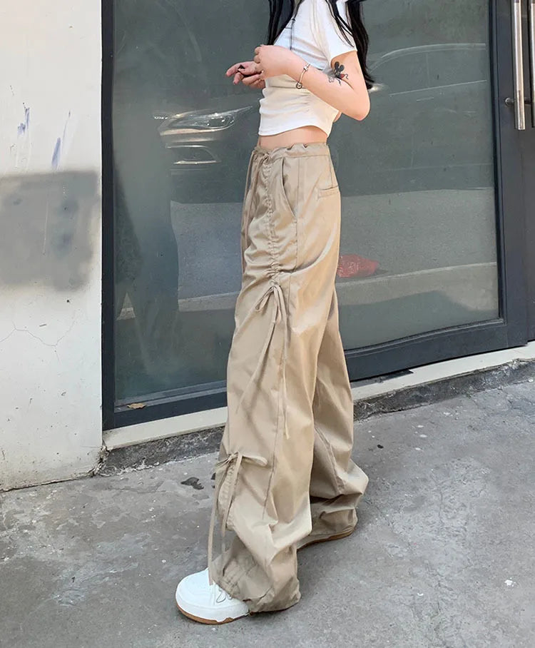 PENDRA Bowtie Wide Leg Drawstring Cargo Pants