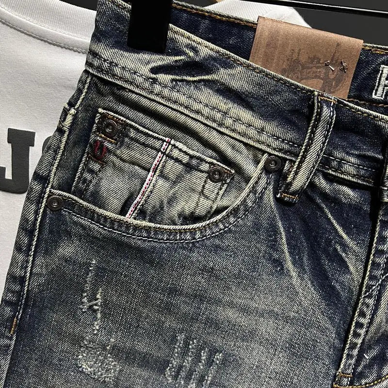 Harajuku Fashion Luxury Clothing Men's Knee-length Shorts Summer Denim Casual Jeans Vintage Washed  High-end Streetwear Shorts