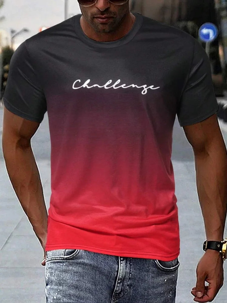 Summer Daily Casual Men's Gradient Short-sleeved Top Outdoor Sports Men's T-shirt Street Fashion T-shirt Letter-printed Mens Top