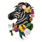 PENDRA Floral Zebra Enamel Animal Brooch