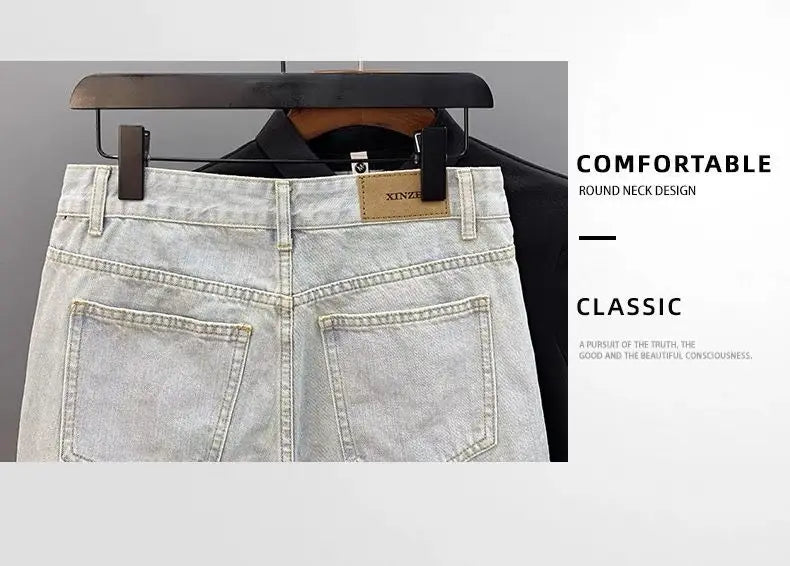 Light Blue Denim Shorts CowBoys Simple Solid Brand Summer New Slim-fit Non-elastic Washed Casual Half Pants Bermuda Shorts