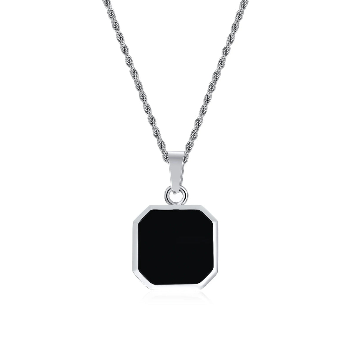 Initials Necklaces for Men Women,A-Z 26 Letters Black Square Stainless Steel Pendant Collar,45-60CM Twisted Rope Chain Gifts