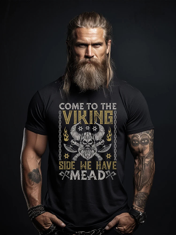 Summer Everyday Casual Men's T-shirt Fashionable Street Men's T-shirt Outdoor Sports Comfort Men's Short Sleeve Top Viking Print