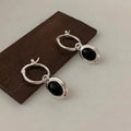 PENDRA Black Agate Geometry Sterling Earrings