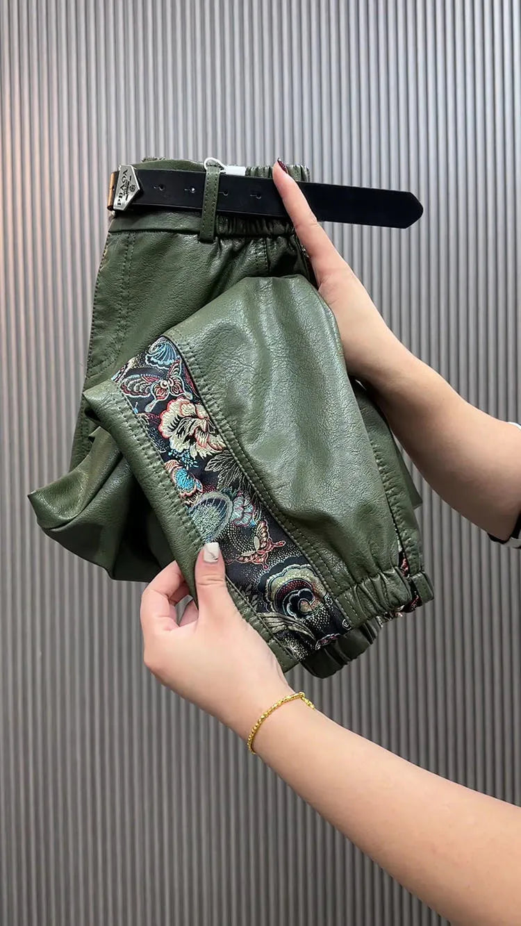 PENDRA Panelled High Waist Straight PU Leather Pants