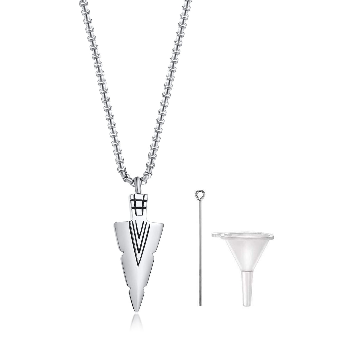 Mens Cremation Urn Necklace for Ashes,Stainless Steel Tribal  Arrowhead Memorial Pendant,Bereavement Keepsakes Gifts