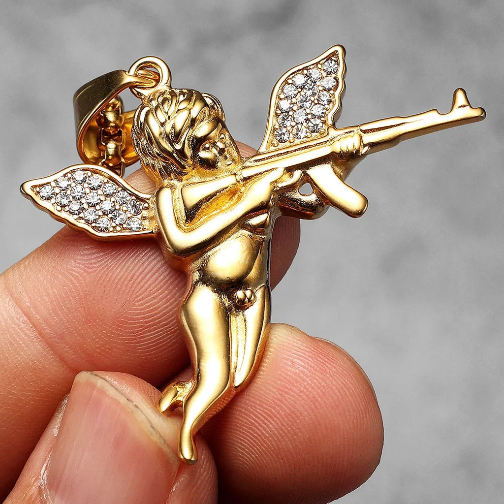 PENDRA Angel Cupid Gun Steel Necklace