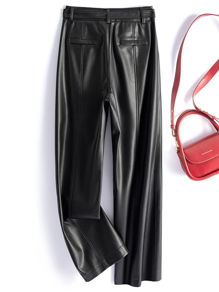 PENDRA Slim Straight High Waist PU Leather Pants