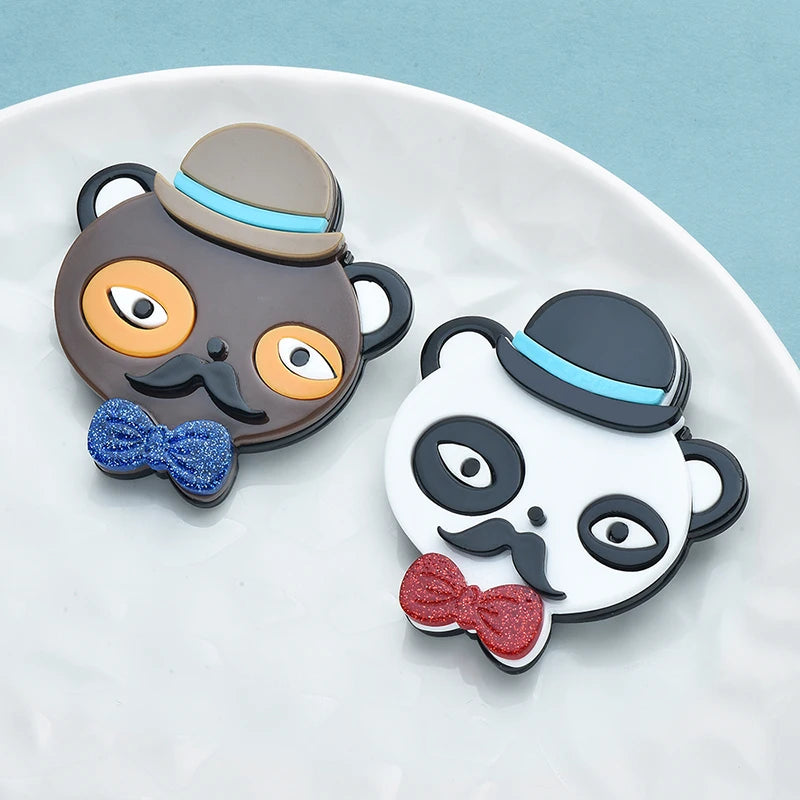 Wuli&baby Lovely Acrylic Bear Brooch Pins 2-color Wear Hat Bowknot Animal Brooches For Women Kid's Clothes Backpack Gifts
