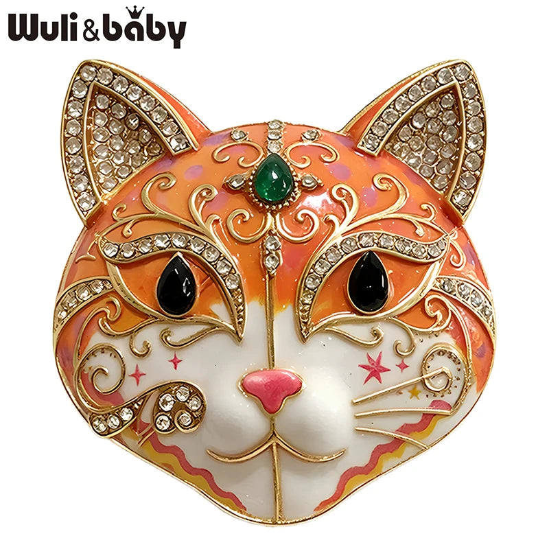 PENDRA Selene Enamel Rhinestone Cat Brooch