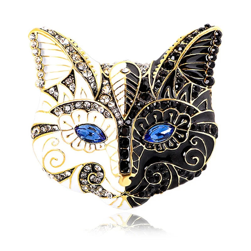 PENDRA Crystal Eye Cat Fox Enamel Brooch